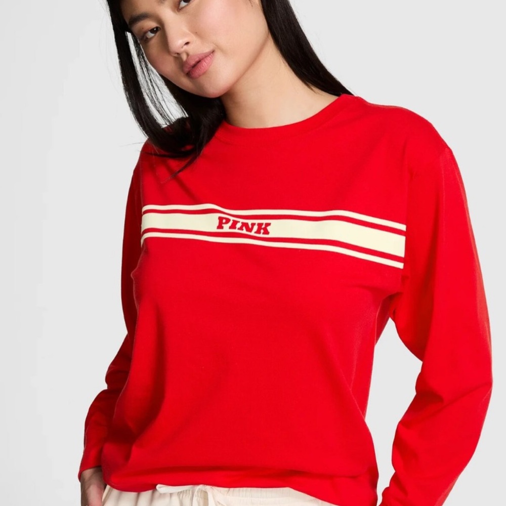 ❤️PINK Victoria's Secret Red Sweatshirt with Stripes